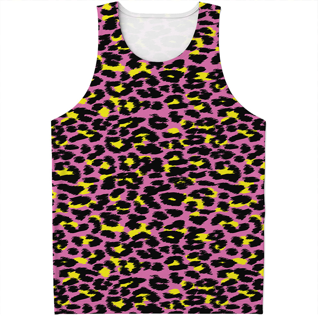 Pink And Yellow Leopard Print Men's Tank Top