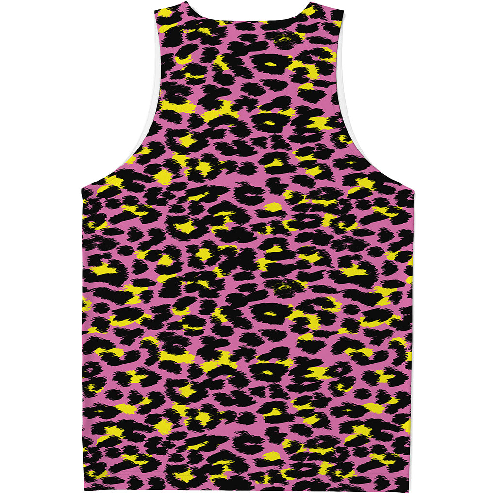 Pink And Yellow Leopard Print Men's Tank Top