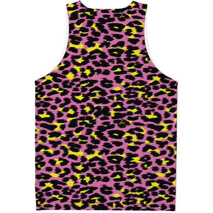 Pink And Yellow Leopard Print Men's Tank Top