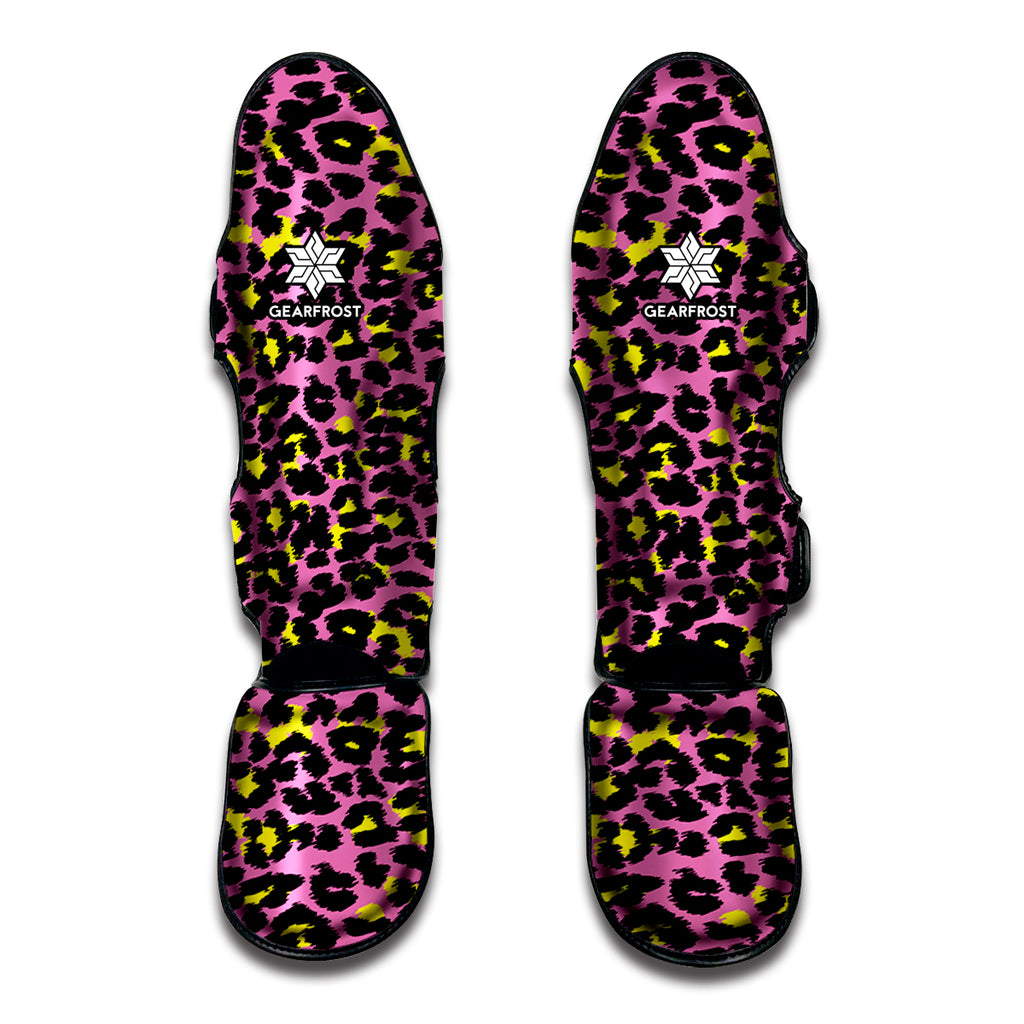 Pink And Yellow Leopard Print Muay Thai Shin Guard