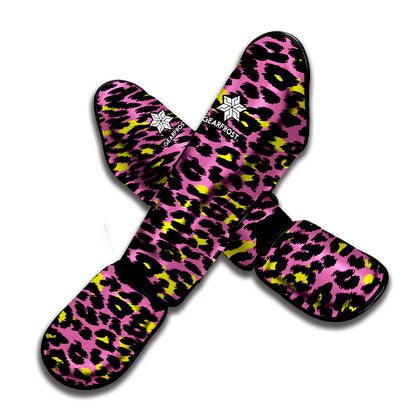 Pink And Yellow Leopard Print Muay Thai Shin Guard