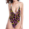 Pink And Yellow Leopard Print One Piece High Cut Swimsuit