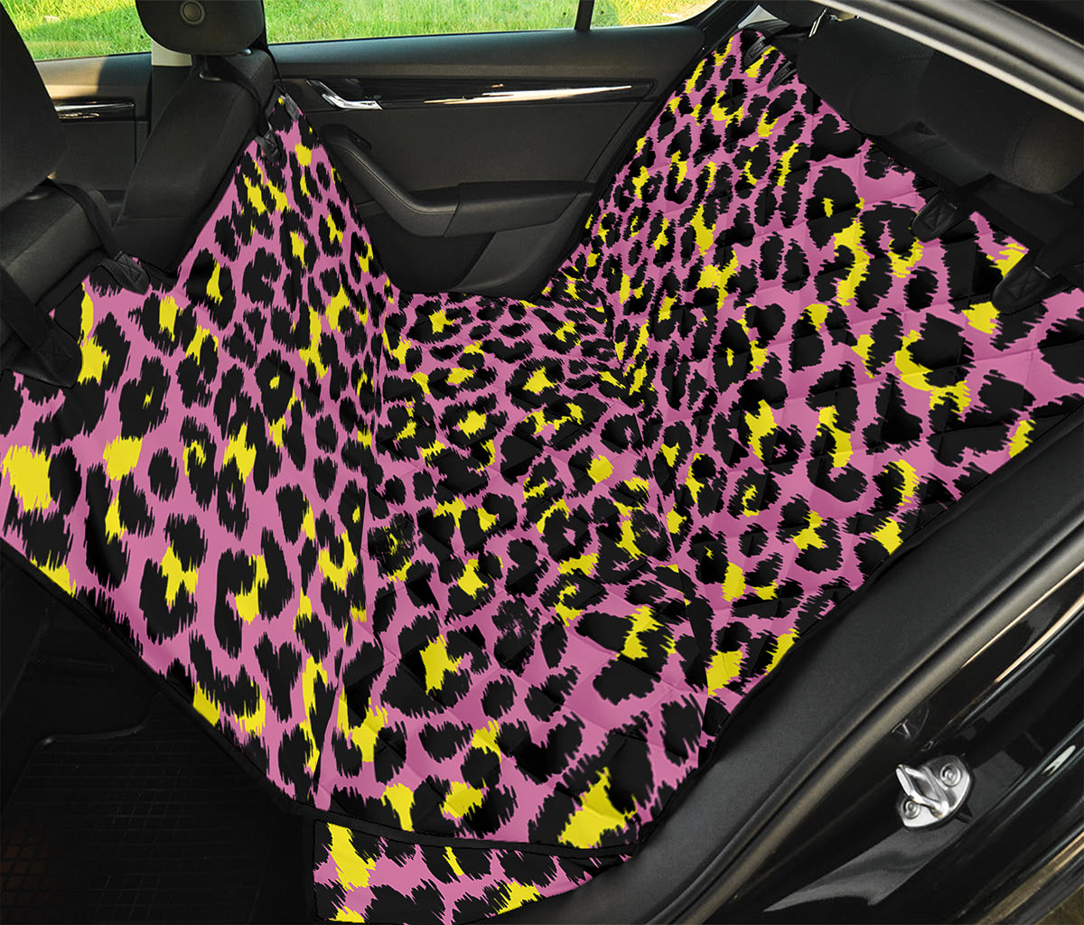 Pink And Yellow Leopard Print Pet Car Back Seat Cover