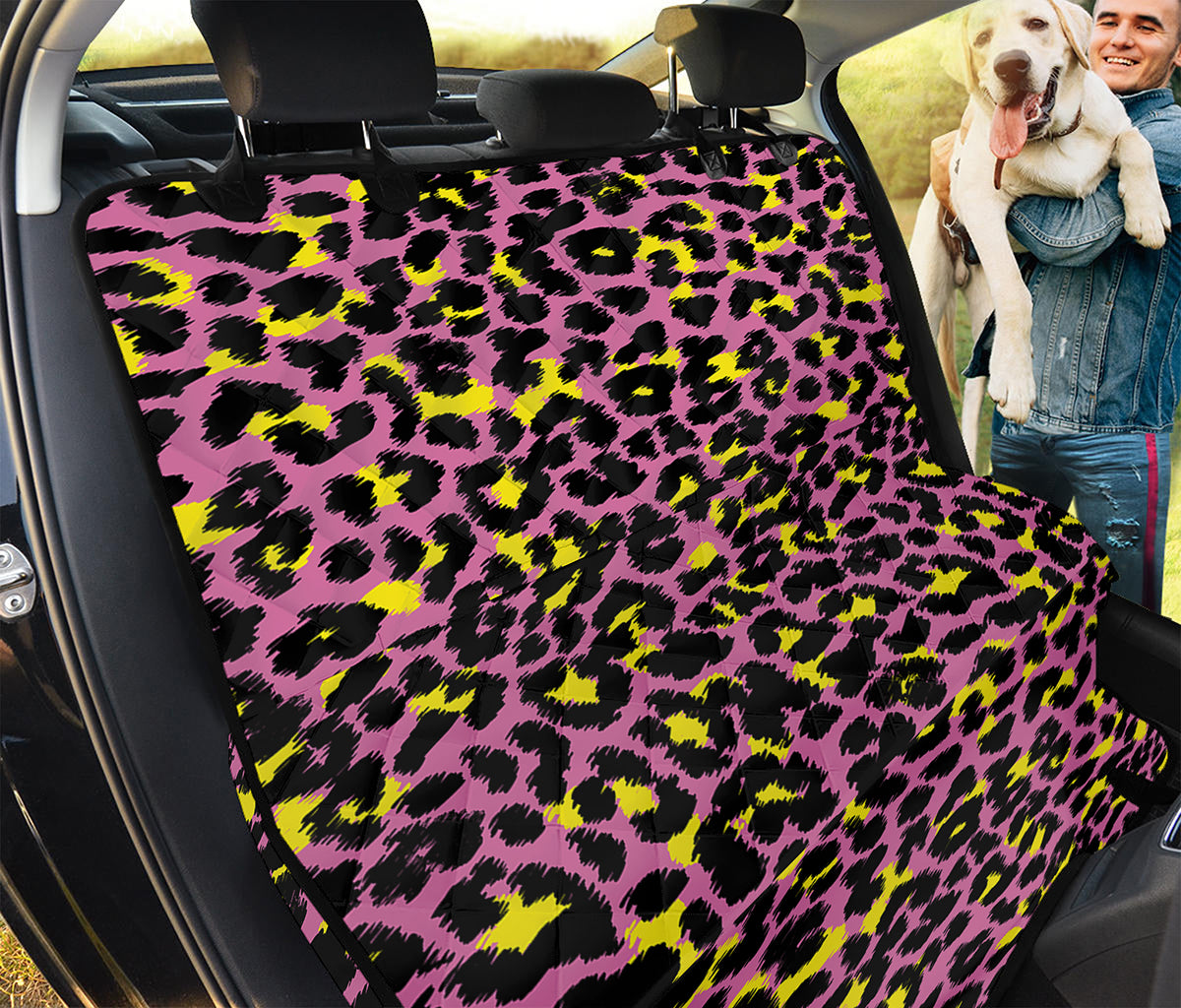 Pink And Yellow Leopard Print Pet Car Back Seat Cover