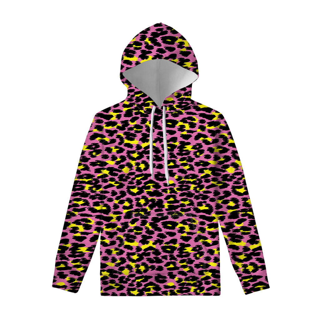 Pink And Yellow Leopard Print Pullover Hoodie