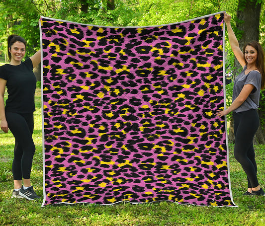 Pink And Yellow Leopard Print Quilt