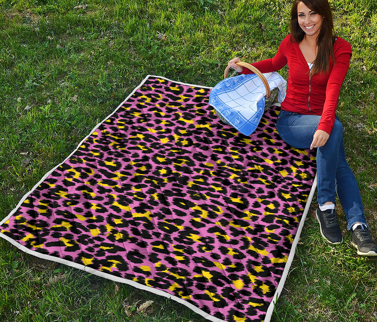 Pink And Yellow Leopard Print Quilt