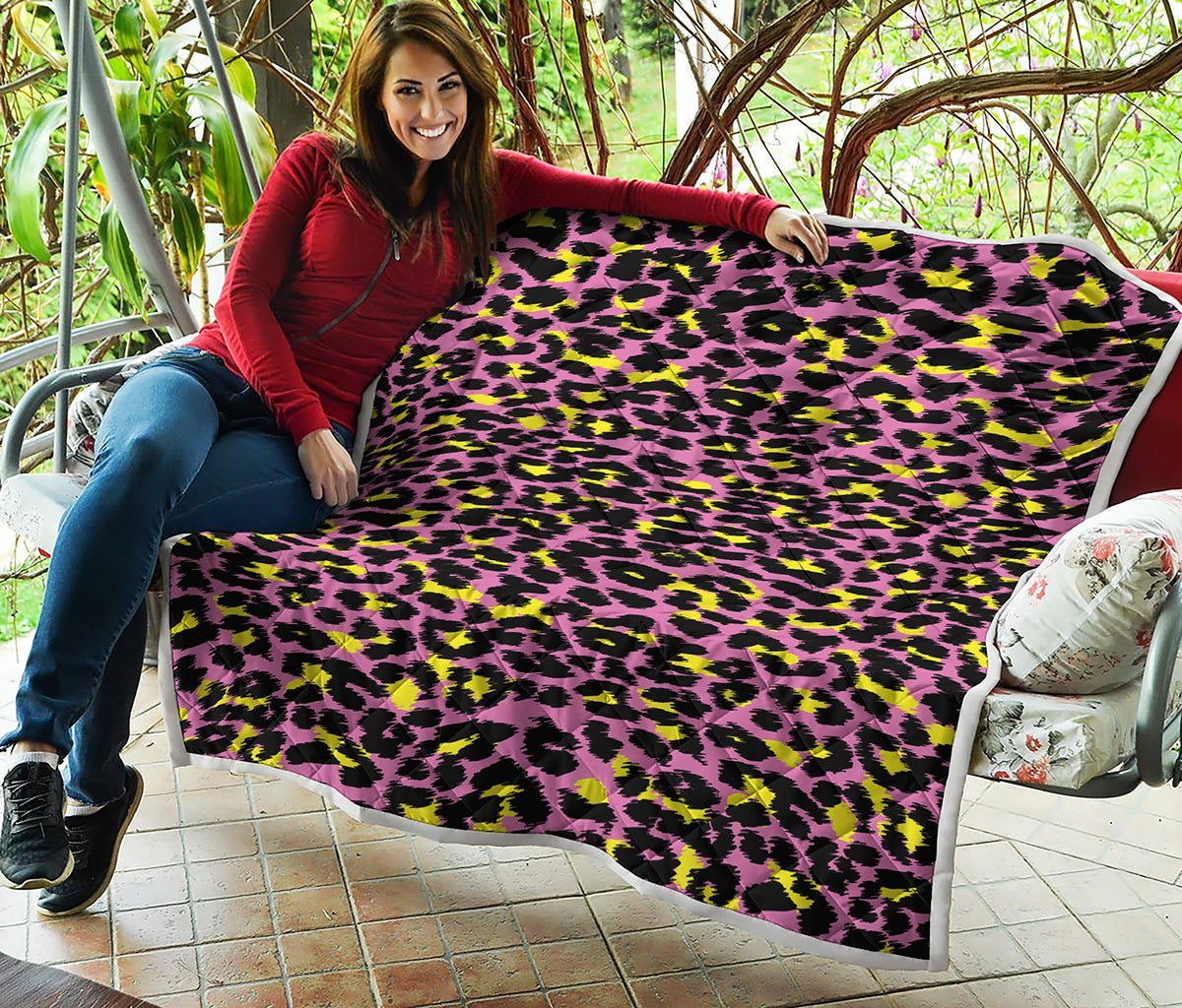 Pink And Yellow Leopard Print Quilt