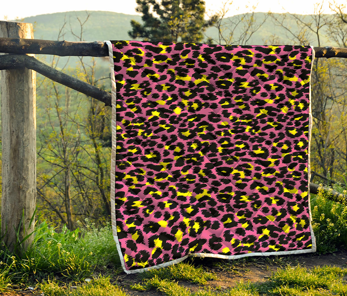 Pink And Yellow Leopard Print Quilt