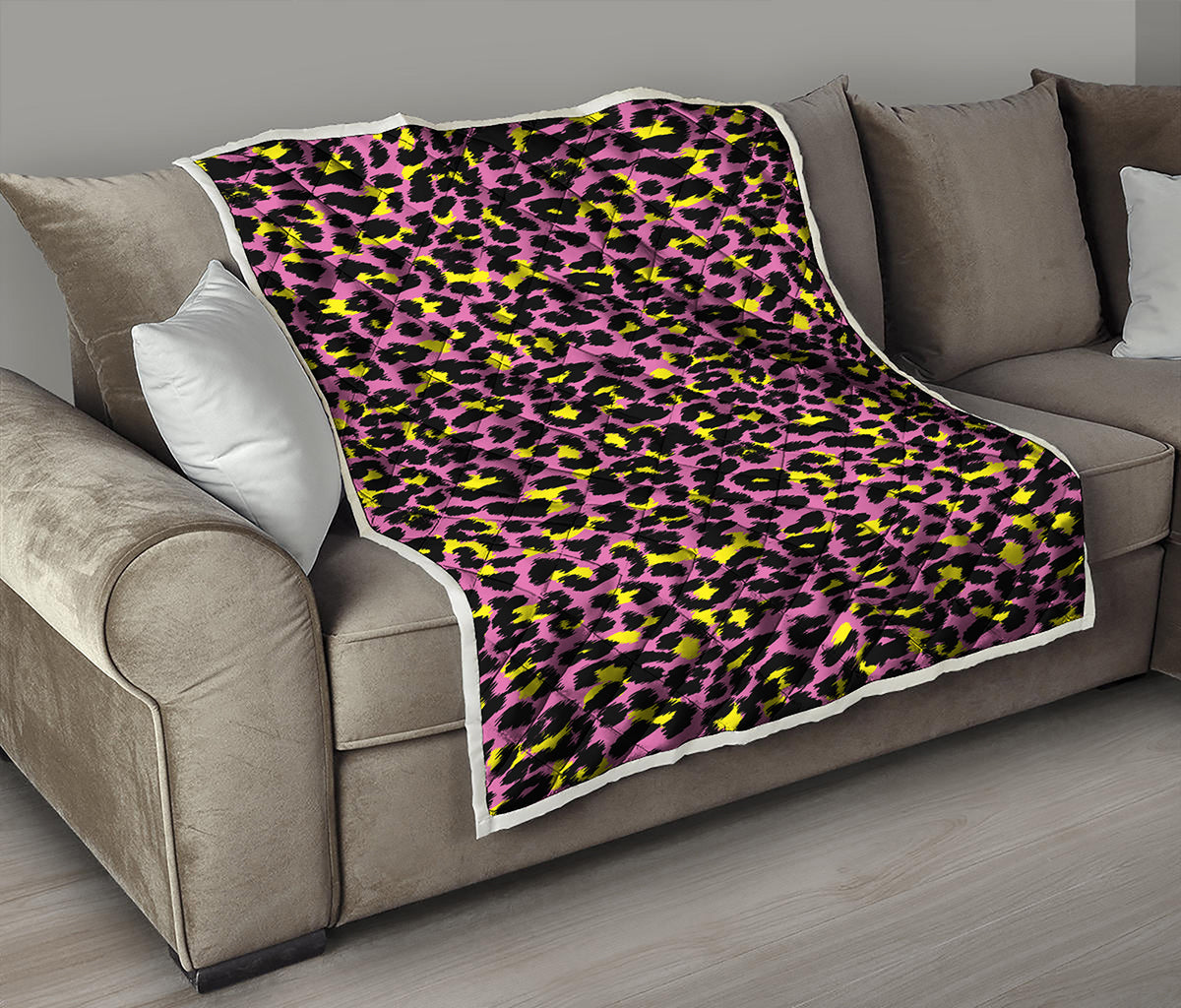 Pink And Yellow Leopard Print Quilt