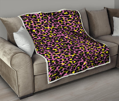 Pink And Yellow Leopard Print Quilt