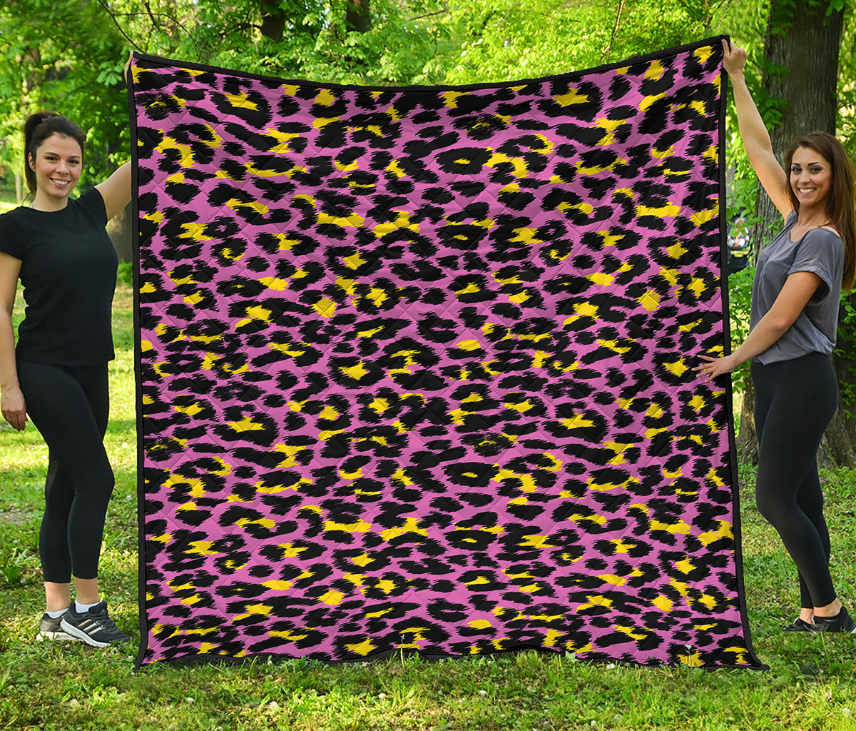 Pink And Yellow Leopard Print Quilt