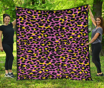 Pink And Yellow Leopard Print Quilt