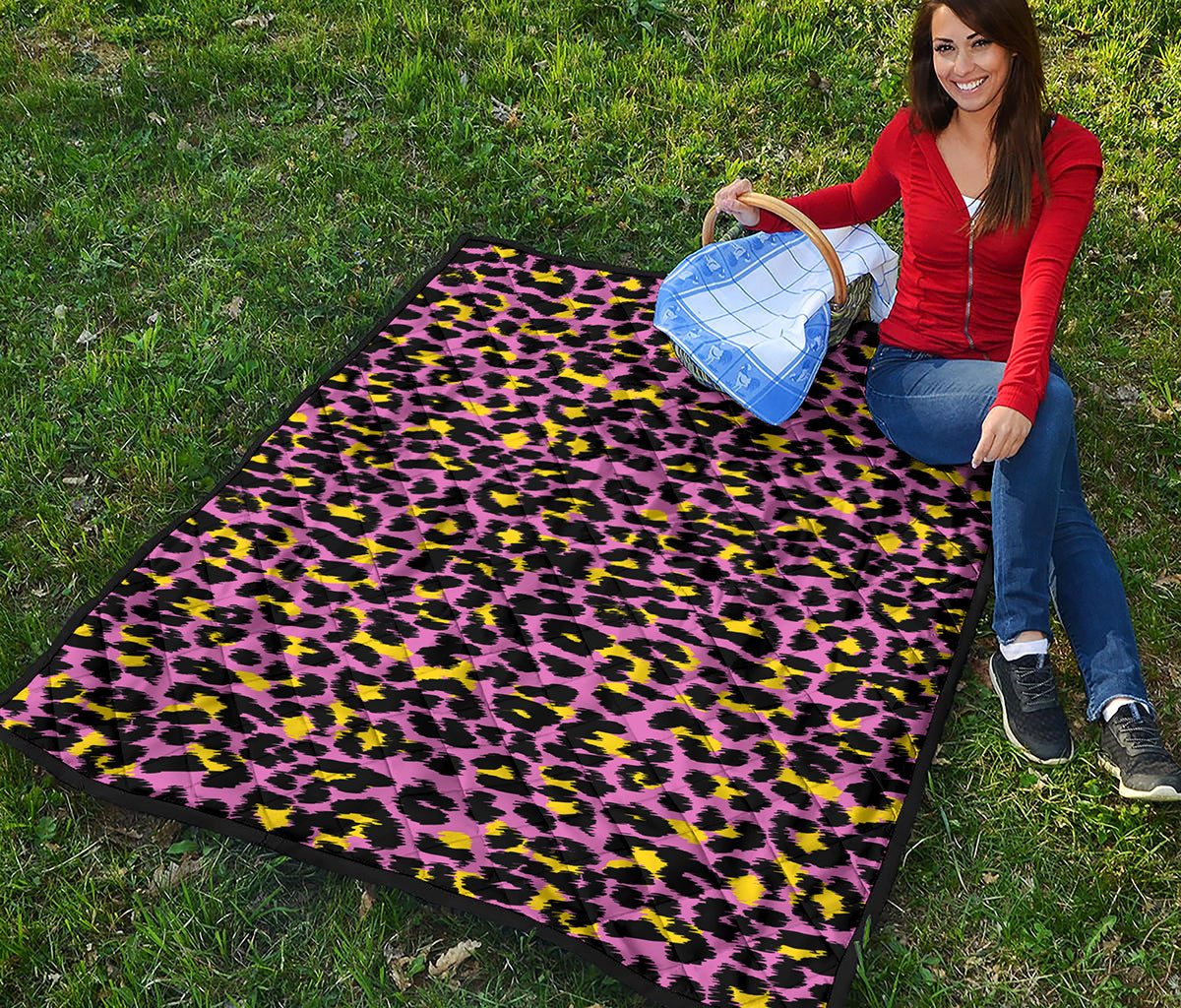Pink And Yellow Leopard Print Quilt
