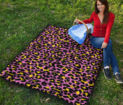 Pink And Yellow Leopard Print Quilt