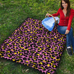 Pink And Yellow Leopard Print Quilt