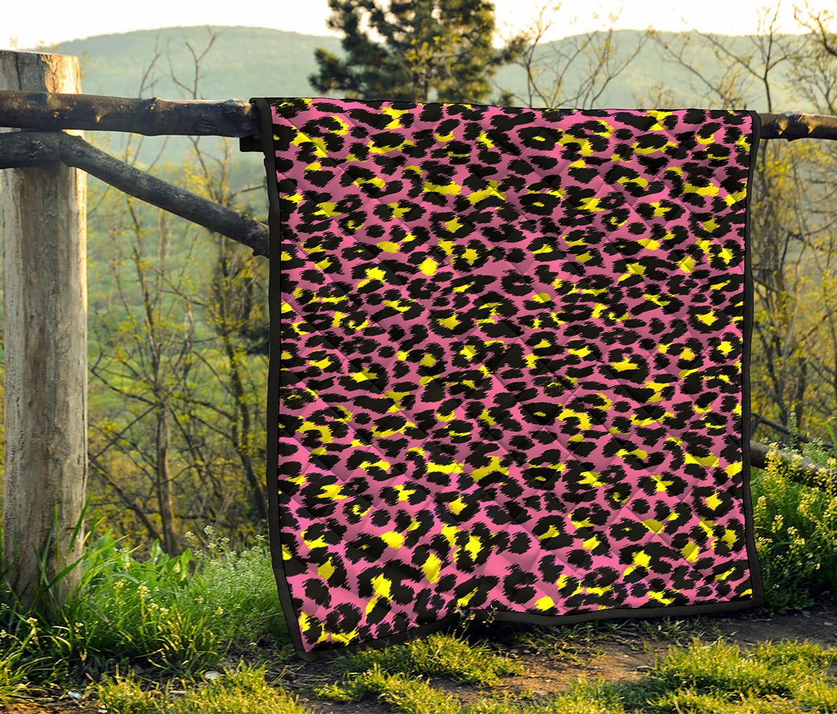 Pink And Yellow Leopard Print Quilt