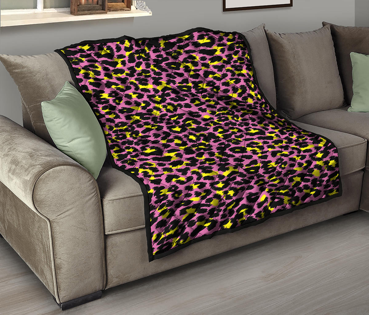 Pink And Yellow Leopard Print Quilt