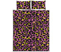 Pink And Yellow Leopard Print Quilt Bed Set