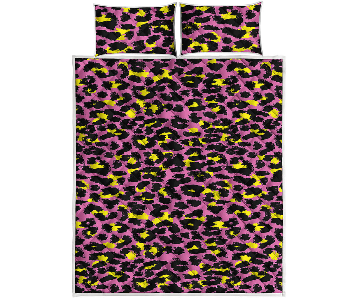 Pink And Yellow Leopard Print Quilt Bed Set