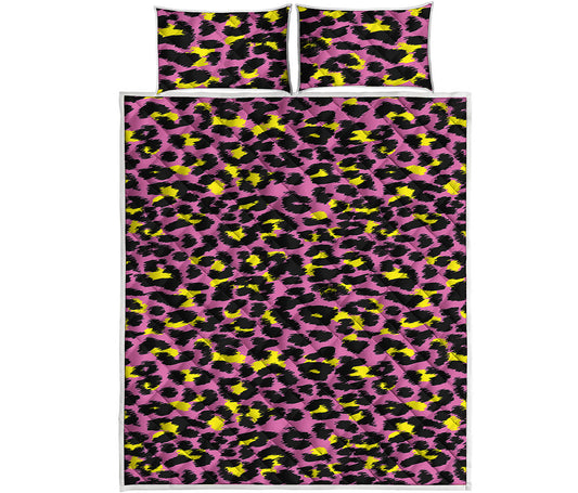 Pink And Yellow Leopard Print Quilt Bed Set