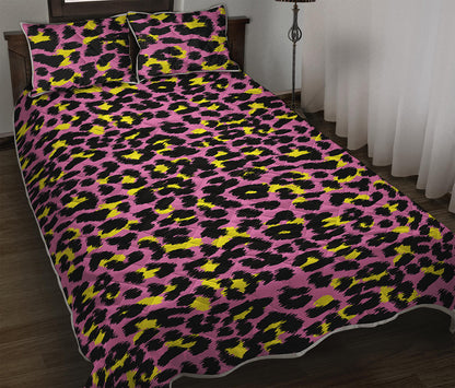 Pink And Yellow Leopard Print Quilt Bed Set