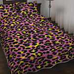 Pink And Yellow Leopard Print Quilt Bed Set
