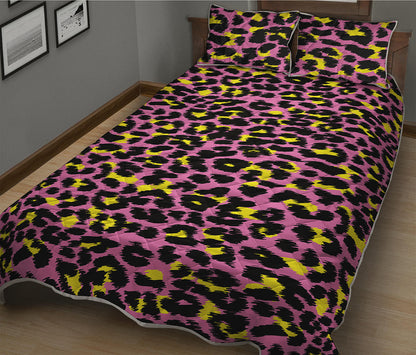 Pink And Yellow Leopard Print Quilt Bed Set