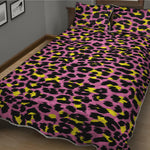 Pink And Yellow Leopard Print Quilt Bed Set