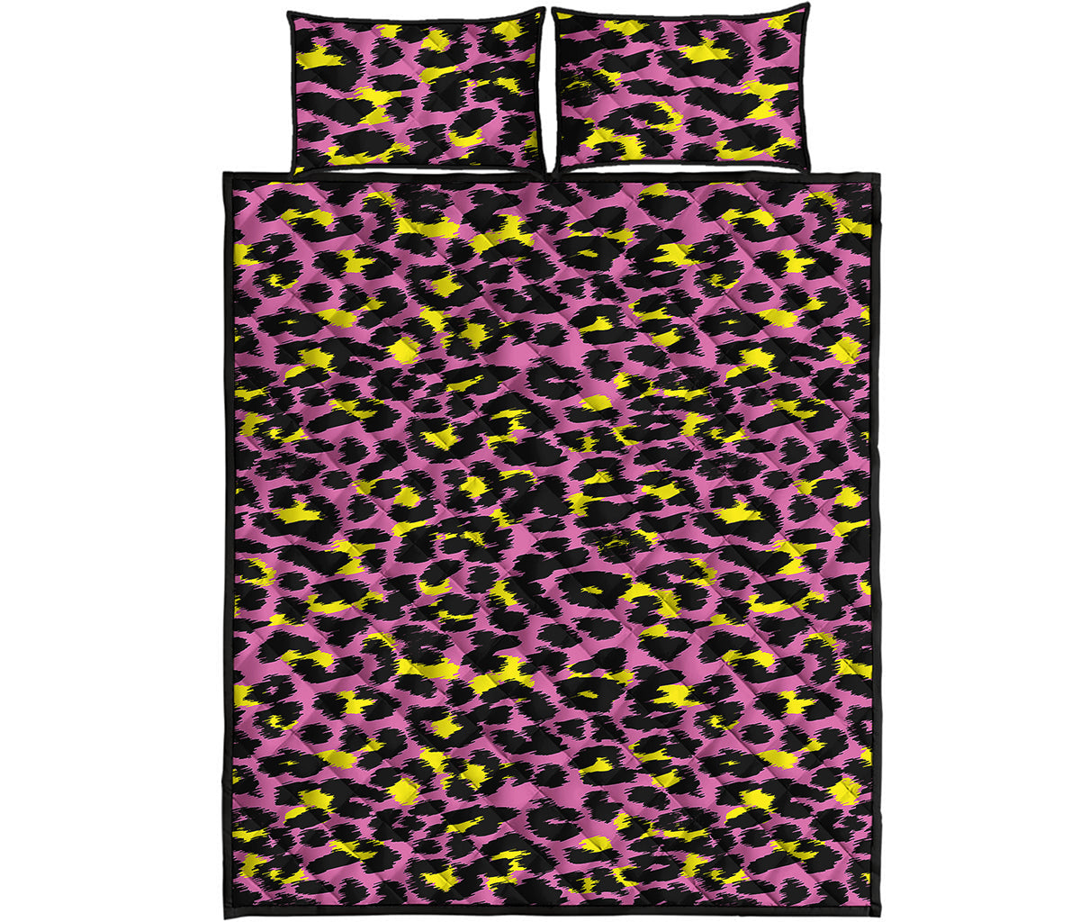 Pink And Yellow Leopard Print Quilt Bed Set