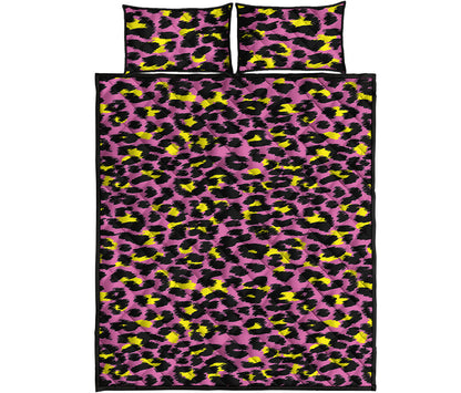 Pink And Yellow Leopard Print Quilt Bed Set