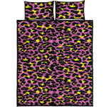 Pink And Yellow Leopard Print Quilt Bed Set