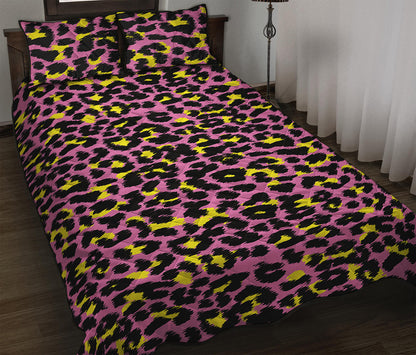 Pink And Yellow Leopard Print Quilt Bed Set