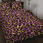 Pink And Yellow Leopard Print Quilt Bed Set