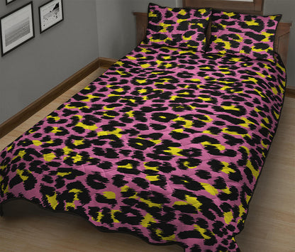 Pink And Yellow Leopard Print Quilt Bed Set
