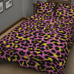 Pink And Yellow Leopard Print Quilt Bed Set