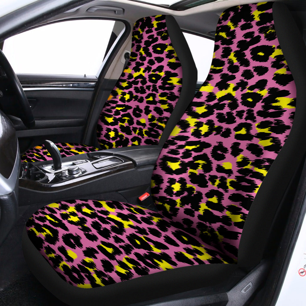 Pink And Yellow Leopard Print Universal Fit Car Seat Covers