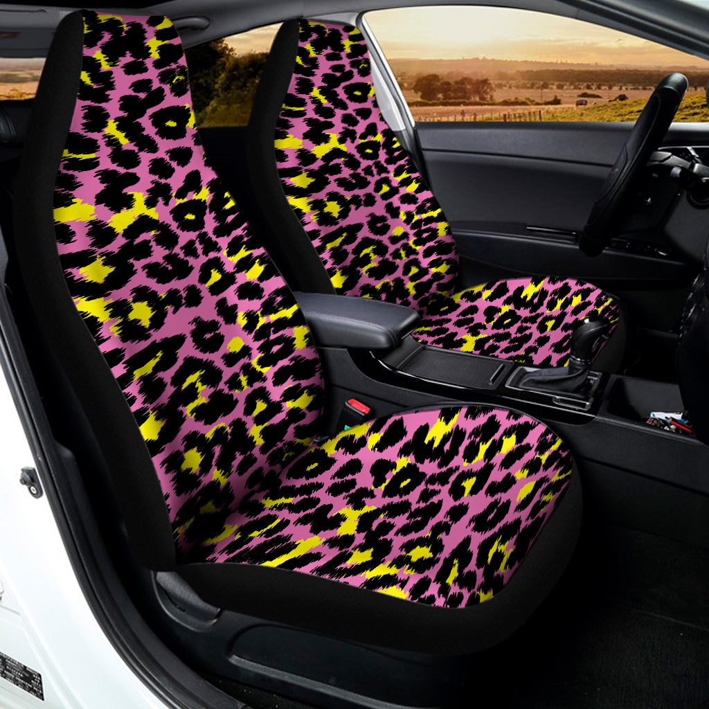 Pink And Yellow Leopard Print Universal Fit Car Seat Covers