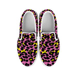 Pink And Yellow Leopard Print White Slip On Shoes