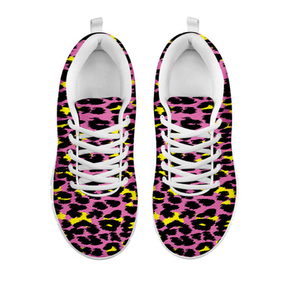 Pink And Yellow Leopard Print White Sneakers