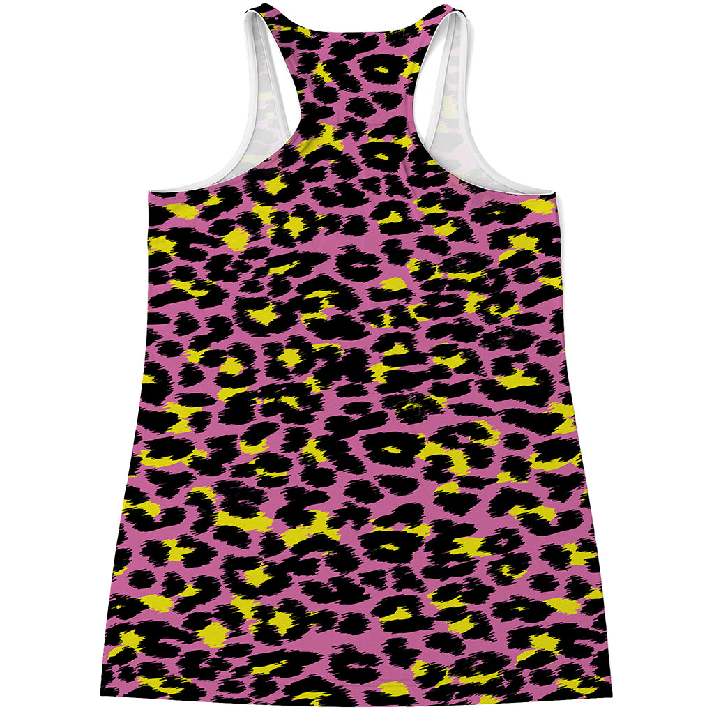 Pink And Yellow Leopard Print Women's Racerback Tank Top