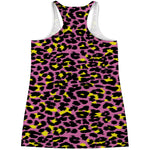 Pink And Yellow Leopard Print Women's Racerback Tank Top