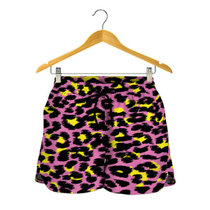 Pink And Yellow Leopard Print Women's Shorts