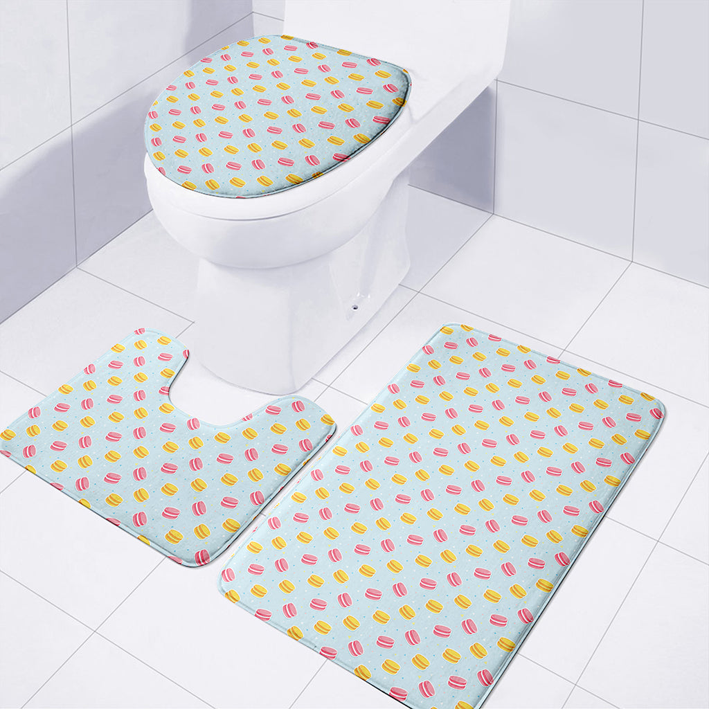 Pink And Yellow Macaron Pattern Print 3 Piece Bath Mat Set