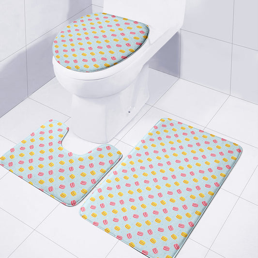 Pink And Yellow Macaron Pattern Print 3 Piece Bath Mat Set