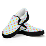 Pink And Yellow Macaron Pattern Print Black Slip On Shoes