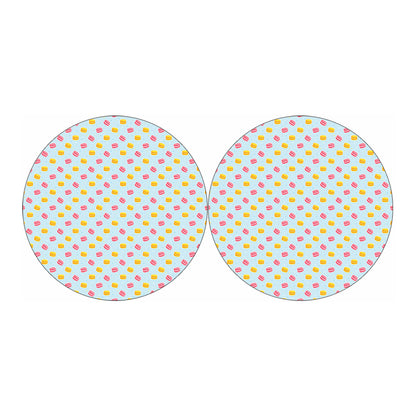 Pink And Yellow Macaron Pattern Print Car Coasters