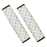 Pink And Yellow Macaron Pattern Print Car Seat Belt Covers