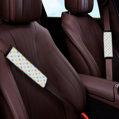 Pink And Yellow Macaron Pattern Print Car Seat Belt Covers