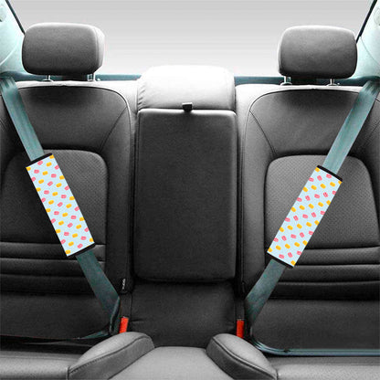Pink And Yellow Macaron Pattern Print Car Seat Belt Covers